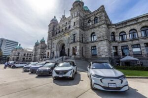 EVs lined up in front of BC Legislature 